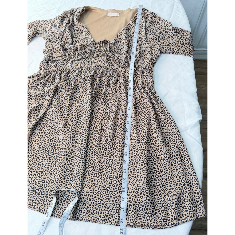 Altar'd State Layla Peasant Mini Dress Leopard Cheetah Print Boho Cottage Medium - Picture 9 of 10